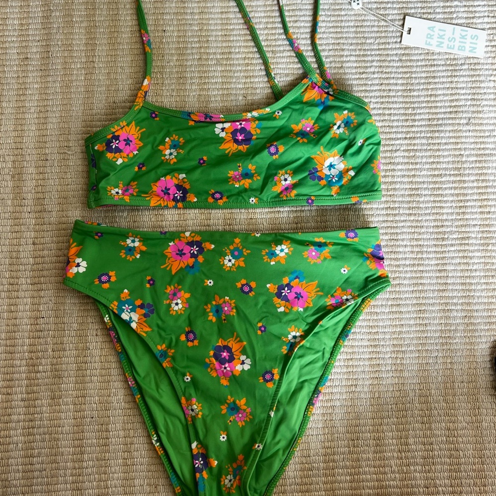 Frankie's Bikinis Green Floral Set